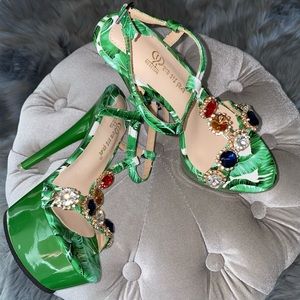 Jungle Print Embellished Stones Sandals
